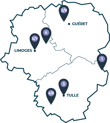 Carte du Limousin avec les lieux où se trouve les correspondants en région